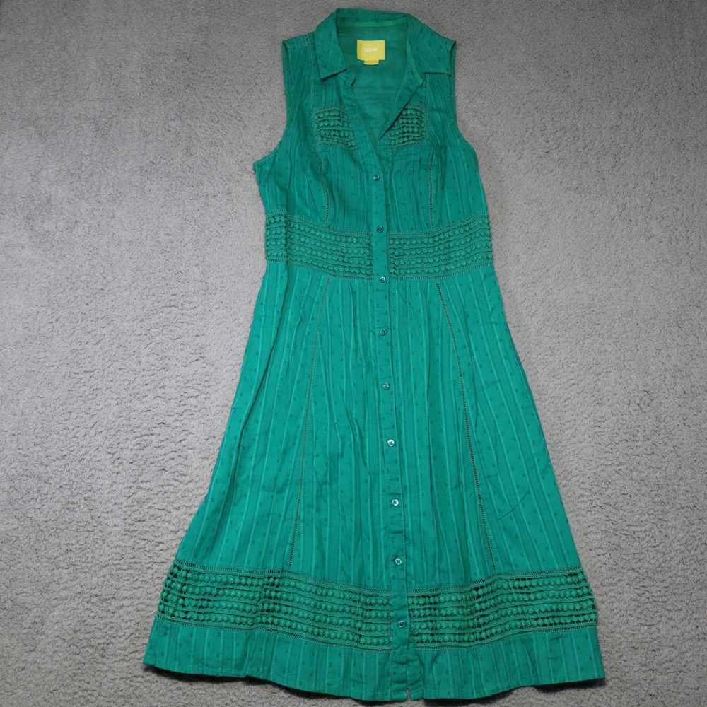 Maeve Anthropologie Green Sleeveless Button Front Crochetā Lace Midi Dress 0